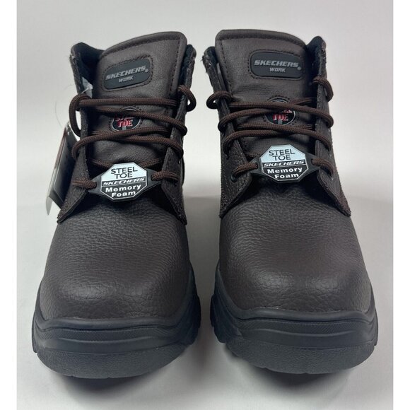 Skechers Work Steel Toe Boot Mens Wide Fit Brown Leather Safety Slip Resistant - Picture 4 of 13
